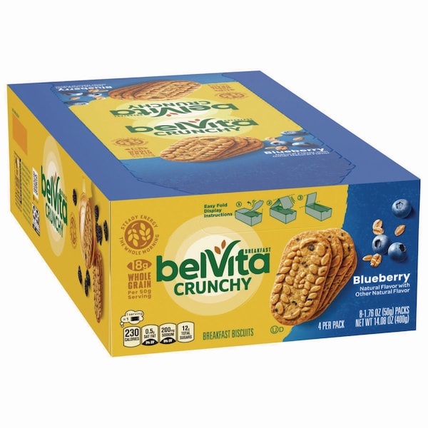 Nabisco belVita Breakfast Biscuits, Blueberry, 1.76 oz Pack, PK8 02908BX - main